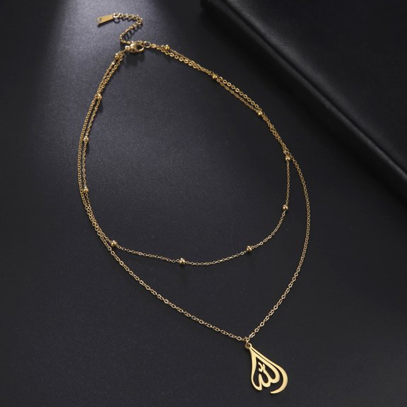 TEAMER Allah Islamic Symbol Necklace Double Layer Chain Stainless Steel Jewelry Muslim Prayer Religious Gift
