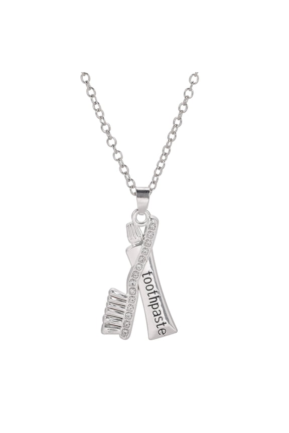 Alloy Toothpaste Toothbrush Shape Necklace Silver Dentist Theme Charm Jewelry