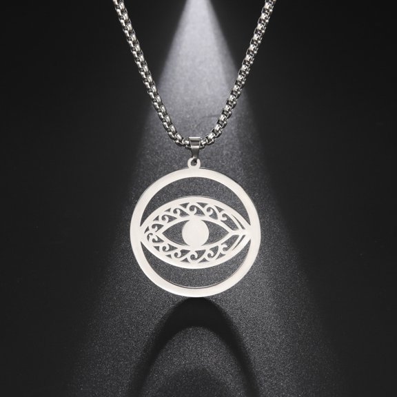 TEAMER Evil Eye Pendant Necklace Protection Good Luck Round Eye Pendant Amulet Stainless Steel Religious Spiritual Jewelry