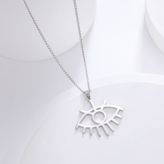TEAMER Evil Eye Pendant Necklace Stainless Steel Lucjy Eye Amulet Protection Charm Minimalist Women Jewelry