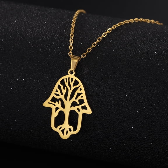 TEAMER Fashion Hollow Tree of Life Pendant Necklace Vintage Stainless Steel Men Women Lucky Amulet Jewelry