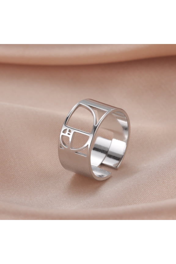 Fibonacci Spiral Golden Ratio Ring Sacred Geometry Math Jewelry Stainless Steel Adjustable Rings Silver