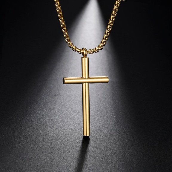 TEAMER Gold 3D Cross Pendant Necklace Box Chain Choker Religious Jesus Jewelry Amulet