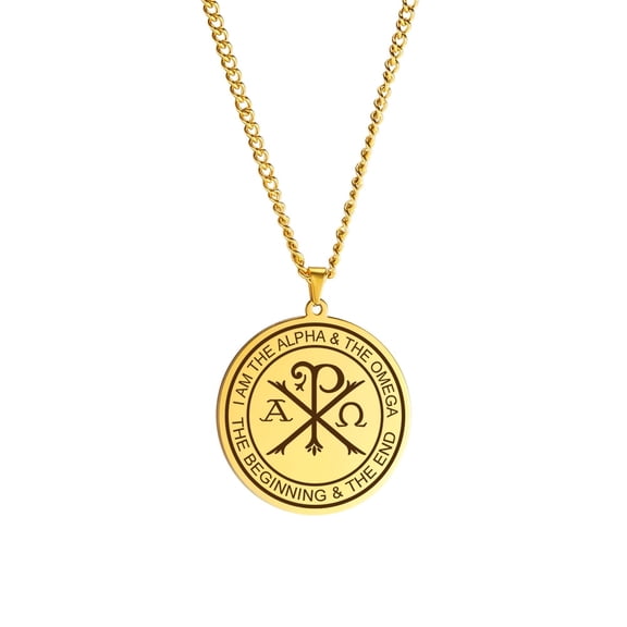 TEAMER Gold Chi Rho Symbol Pendant Necklace Stainless Steel Christian Bible Amulet Jewelry