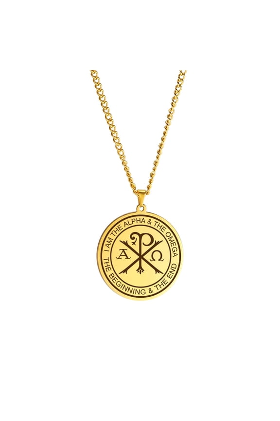 Gold Chi Rho Symbol Pendant Necklace Stainless Steel Christian Bible Amulet Jewelry