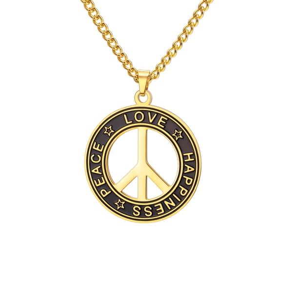 TEAMER Gold Hollow Peace Symbol Pendant Necklace Etched Love Peace Happiness Stainless Steel