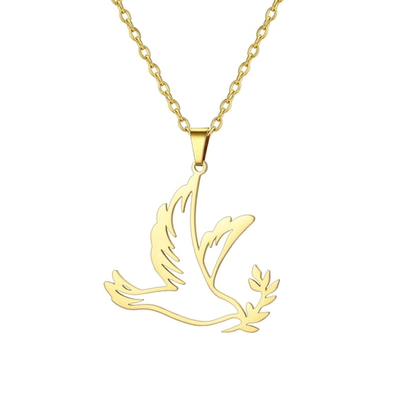 TEAMER Gold Peace Dove Olive Branch Pendant Necklace Stainless Steel Peace Symbol Jewelry