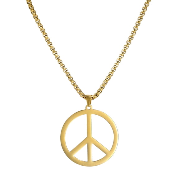 TEAMER Gold Peace Sign Necklace for Men Women Hippie Style Peace Necklace Stainless Steel Peace Symbol Jewelry 1960s 1970s Hippie Party Accessories Jewelry