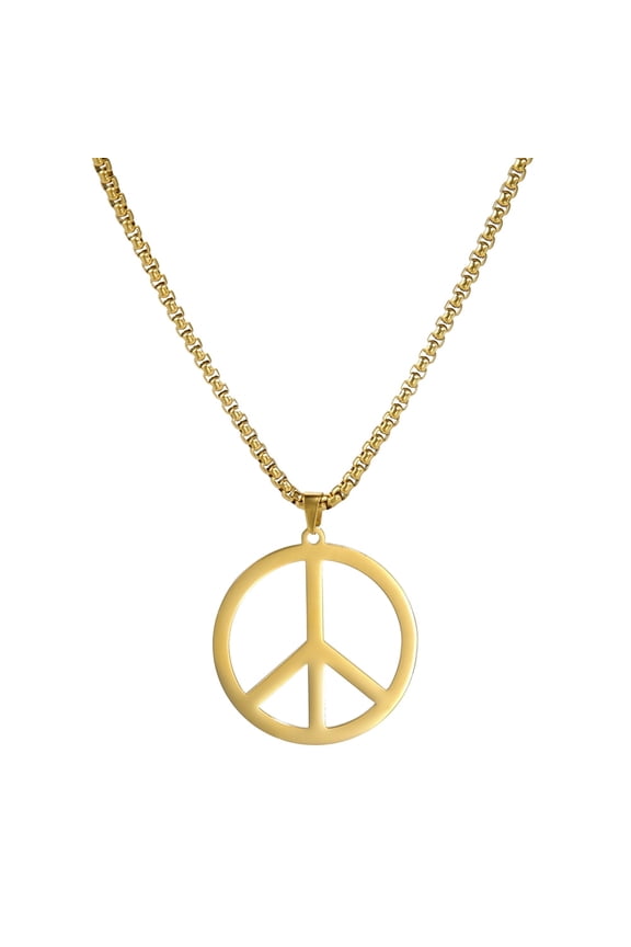 Gold Peace Sign Necklace for Men Women Hippie Style Peace Necklace Stainless Steel Peace Symbol Jewelry 1960s 1970s Hippie Party Accessories Jewelry