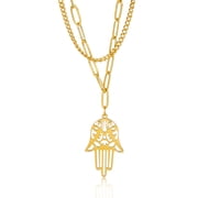 TEAMER Hamsa Hand Necklace Turkish Luck Symbol Double Layer Necklaces - Elegant, Adjustable