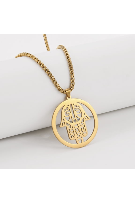 Hollow Out Hamsa Hand Necklace for Men Women Gold Color Amulet
