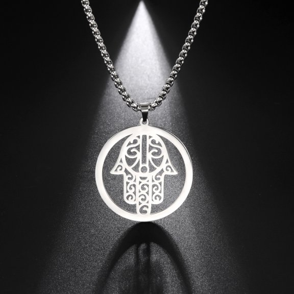 TEAMER Hollow Out Hamsa Hand Necklace for Men Women Silver Color Amulet