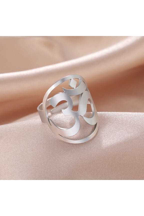 OM Symbol Stainless Steel Women Silver Ring Amulet Hinduism Sacred Spiritual Incantation Pranava Yoga Meditative Jewelry