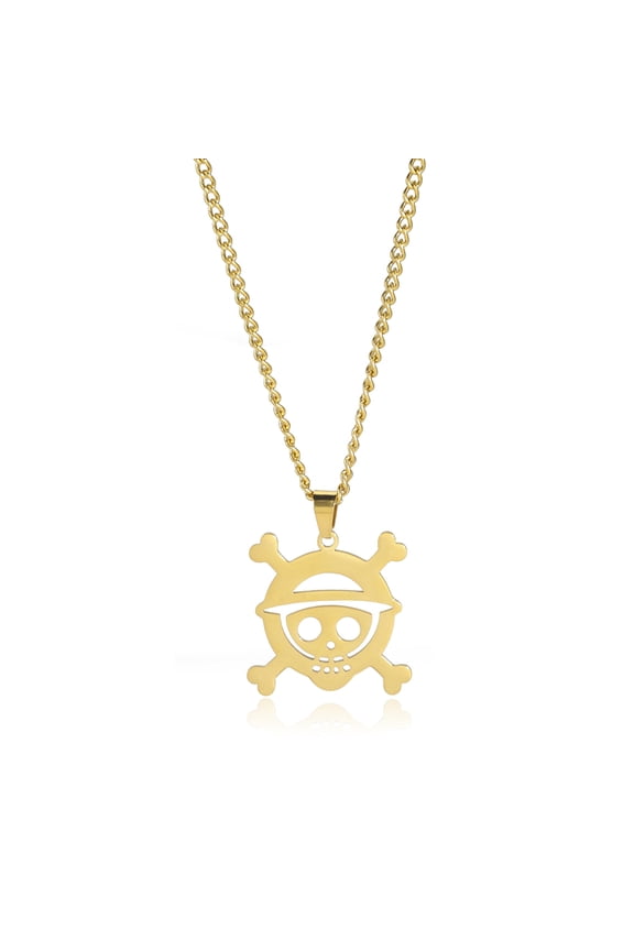 One Piece Pendant Necklace for Women Silver Color Stainless Steel Skeleton Cross Chain Collars Punk Jewelry