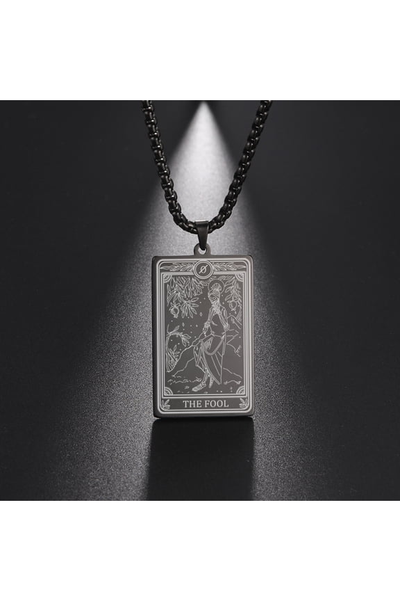 Skeleton Tarot Card Necklace Stainless Steel Amulet Marigold Tarot Card Major Arcana Necklaces for Women Men