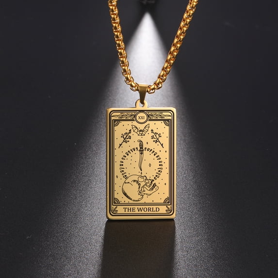 TEAMER Skeleton Tarot Card Necklace Stainless Steel Amulet Marigold Tarot Card Major Arcana Necklaces for Women Men