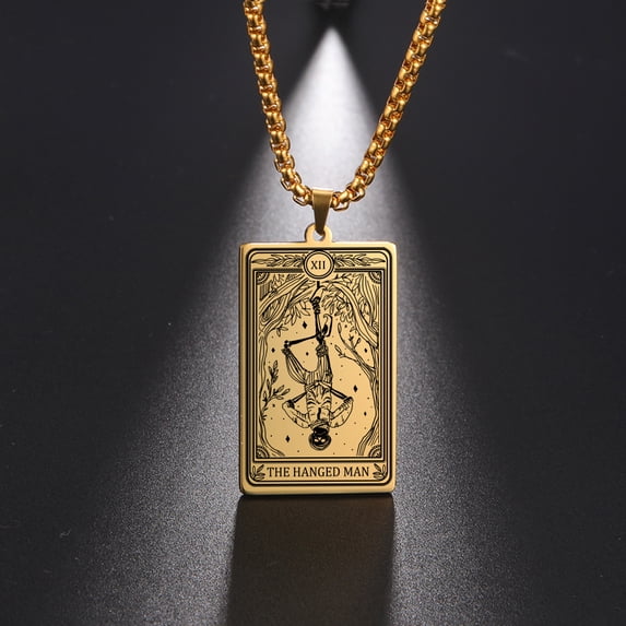 TEAMER Skeleton Tarot Card Necklace Stainless Steel Amulet Marigold Tarot Card Major Arcana Necklaces for Women Men