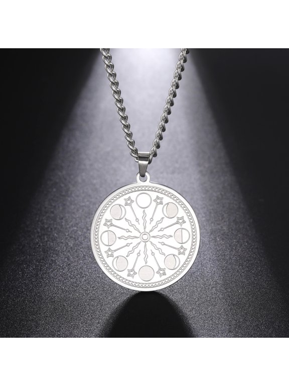 Solar Lunar Eclipse Stainless Steel Necklace Astrology Moon Phase Stars Pendant Silver Necklaces Fashion
