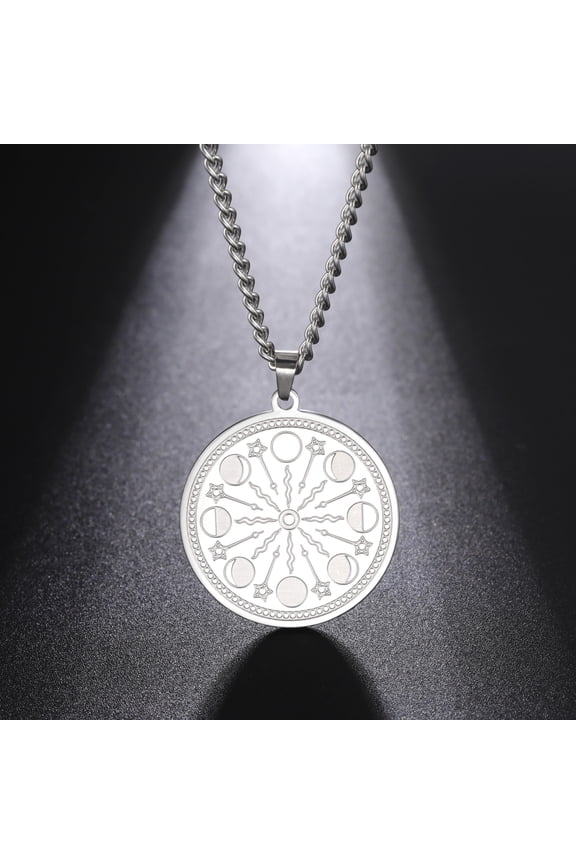 Solar Lunar Eclipse Stainless Steel Necklace Astrology Moon Phase Stars Pendant Silver Necklaces Fashion