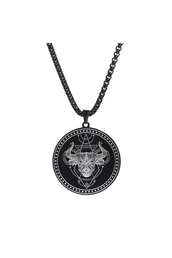Stainless Steel 12 Constellation Necklace Men Capricorn Libra Aries Leo Virgo Taurus Horoscope Zodiac Necklaces (Black-Taurus)