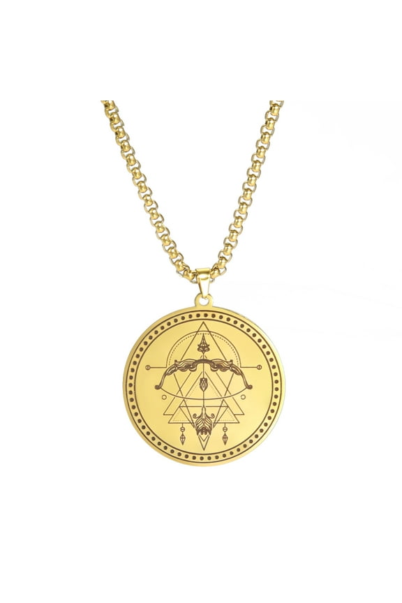 Stainless Steel 12 Constellation Necklace Men Capricorn Libra Aries Leo Virgo Taurus Horoscope Zodiac Necklaces (Gold-Sagittarius)