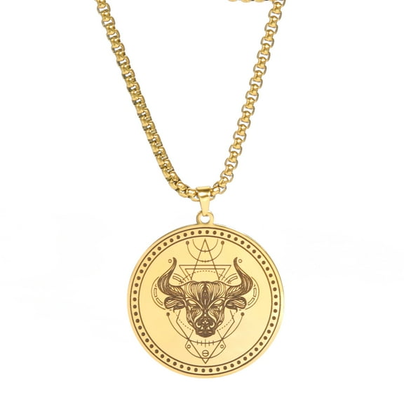 TEAMER Stainless Steel 12 Constellation Necklace Men Capricorn Libra Aries Leo Virgo Taurus Horoscope Zodiac Necklaces (Gold-Taurus)
