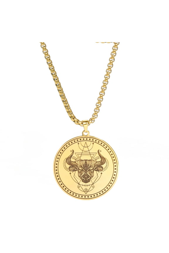 Stainless Steel 12 Constellation Necklace Men Capricorn Libra Aries Leo Virgo Taurus Horoscope Zodiac Necklaces (Gold-Taurus)