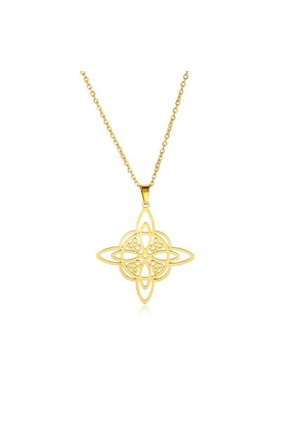Stainless Steel Witchcraft Witch Knot Geometry Long Chain Necklace for Men Women