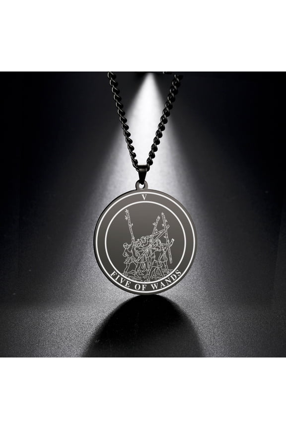 Tarot Necklace Suit of Round Pendants Spiritual Jewelry for Witchy Jewelry(FIVE OF WANDS)