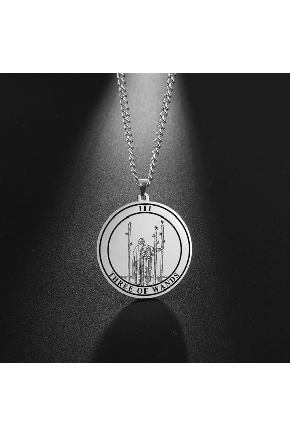 Tarot Necklace Suit of Round Pendants Spiritual Jewelry for Witchy Jewelry(THREE OF WANDS)