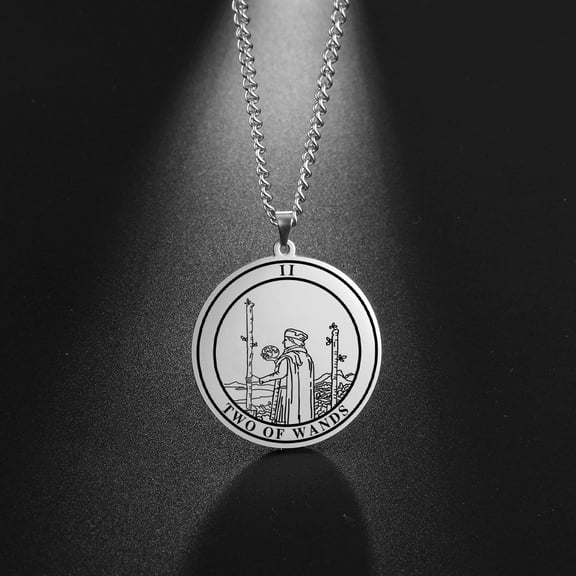 TEAMER Tarot Necklace Suit of Round Pendants Spiritual Jewelry for Witchy Jewelry(TWO OF WANDS)
