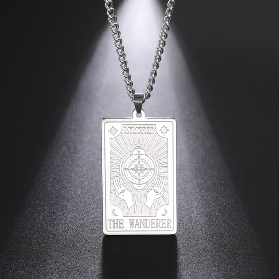 TEAMER Tarot The Wanderer Compass Hand Stainless Steel Necklace Moon Star Pendant Silver Necklaces Chain Fashion Jewelry