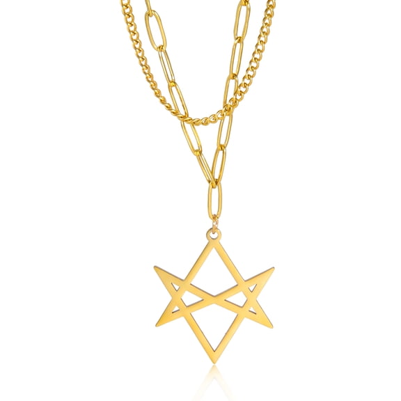 TEAMER Thelema Unicursal Hexagram Symbol Double Layer Necklace Vintage Religious Style Adjustable Length