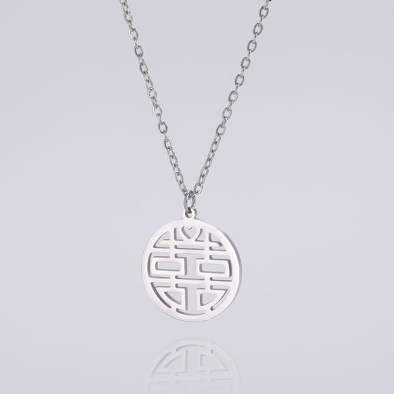 TEAMER Traditional Chinese Double Happiness Love Pendant Necklace Gold Steel for Lovers