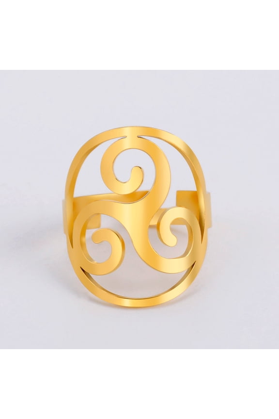 Triskele Triskelion Stainless Steel Gold Ring Adjustable Women Jewelry Irish Symbol Triple Spiral Amulet