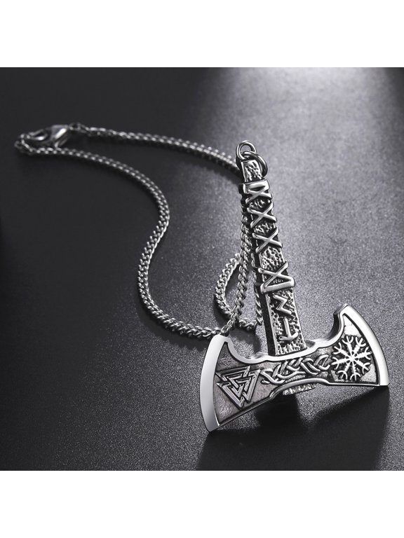 Vegvisir Norse Compass Talisman Rearview Mirror Pendant Valknut Knot Axe Stainless Steel Keychain Amulet Jewelry