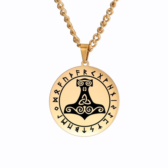 TEAMER Viking Mjolnir Thor's Hammer Norse Odin Symbol Necklace Valknut Celtics Knot Protection Amulet Gold Stainless Steel Jewelry
