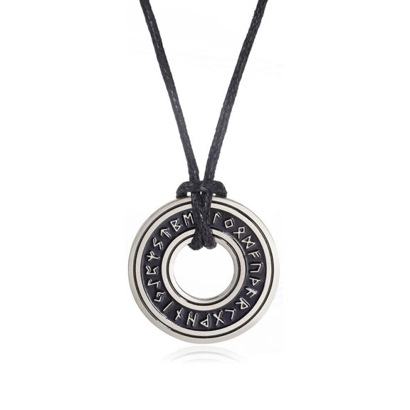 TEAMER Viking Runes Necklace Norse Runic Elder Futhark Circle Talisman Silver Pendant Ireland