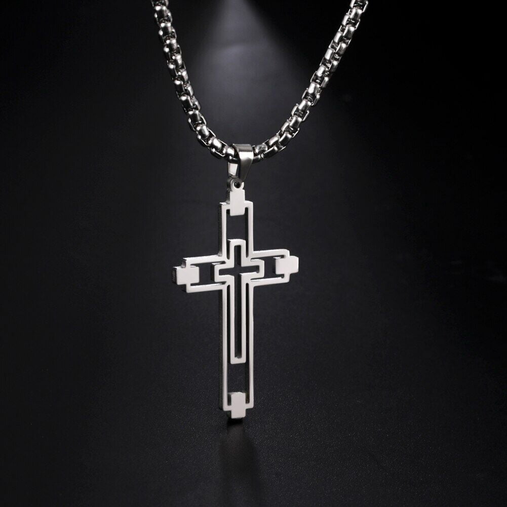 TEAMER Vintage Cross Pendant Necklaces for Men Women Stainless Steel