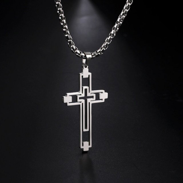 TEAMER Vintage Cross Pendant Necklaces for Men Women Stainless Steel