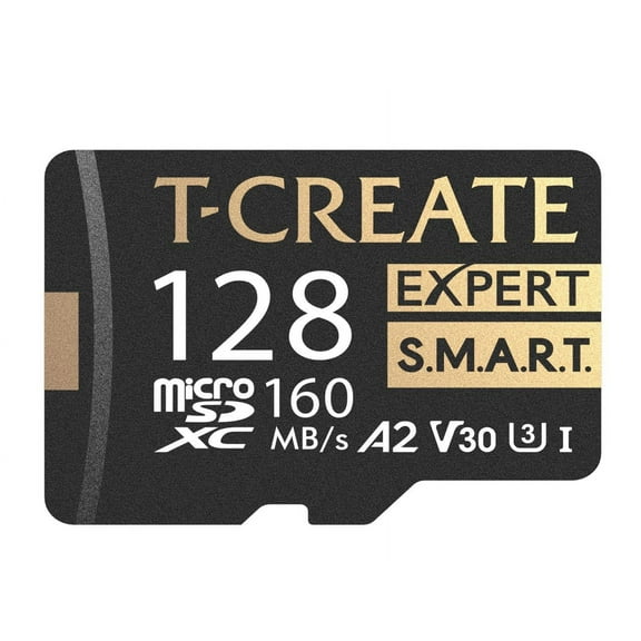 TEAMGROUP 128GB T-Create Expert S.M.A.R.T Monitored A2 microSDXC UHSI-I/U3 V30 4K High speed memory card with adapter, Compatible with GoPro, Insta360, Speed up to 160MB/s (TTCS128GIA2V3003)