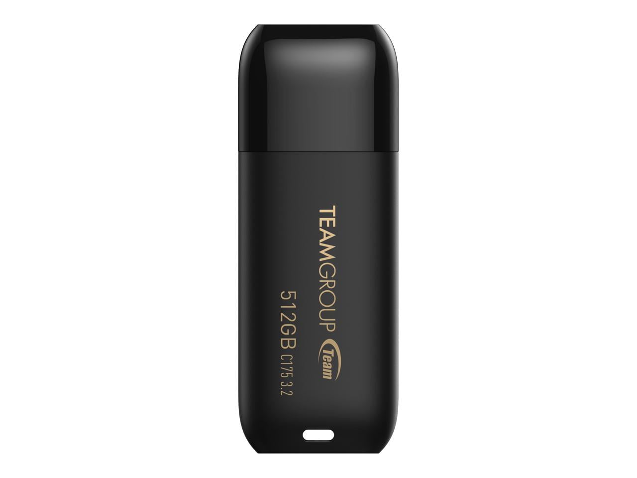 TEAMGROUP C175 512GB USB 3.2 Gen 1 Flash Drive Rounded Streamlined Unibody Design Black Pearl Seamless Construction Matte and Glossy Finish, Speed Up to 100MB/s (TC1753512GB01)