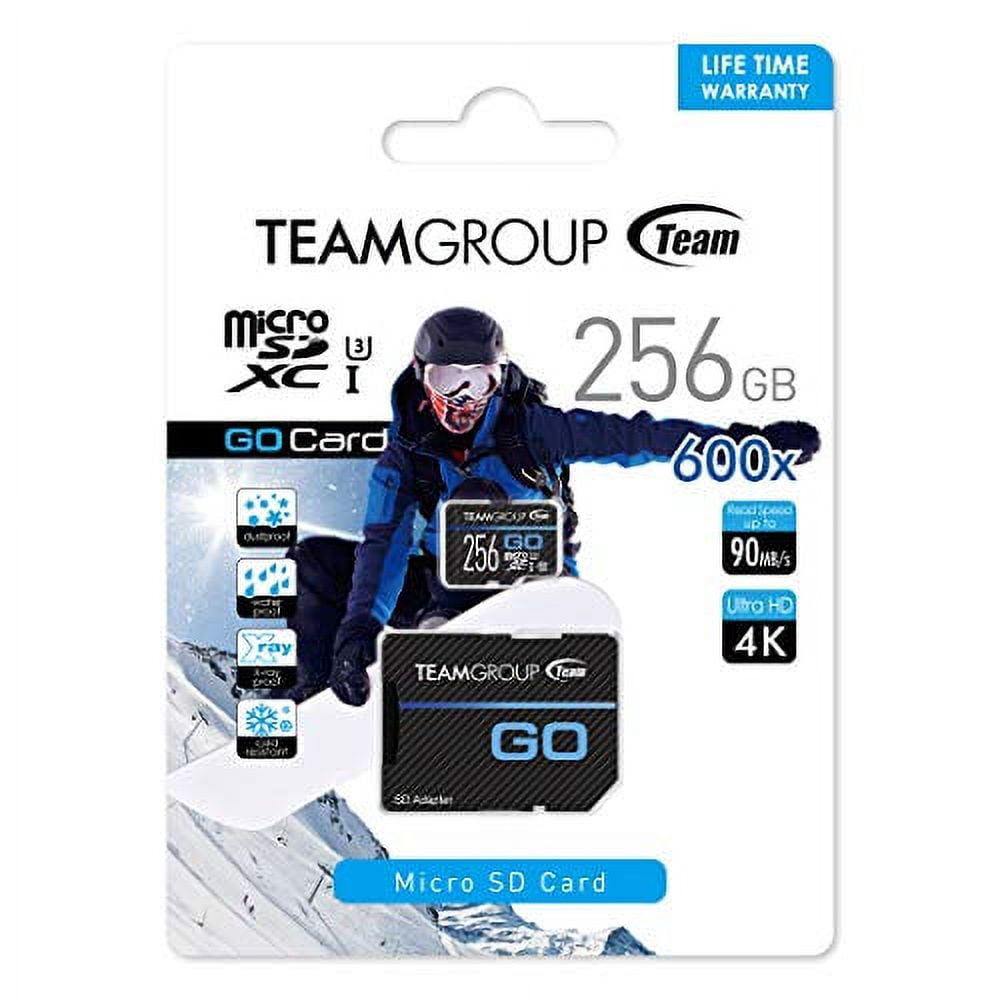 TEAMGROUP GO Card 256GB Micro SD Card for GoPro & Action Cameras, MicroSDXC UHS-I U3 High Speed Flash Memory Card with Adapter for Outdoor, Sports, 4K Shooting TGUSDX256GU303