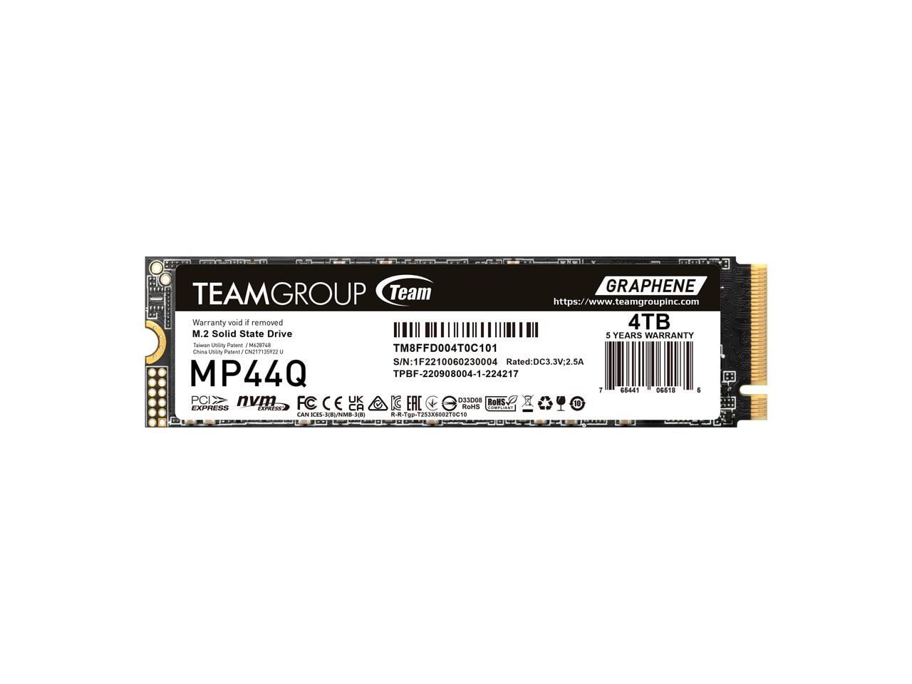 TEAMGROUP MP44Q 4TB PCIe Gen4 x4 M.2 2280 SSD Laptop & Desktop & NUC & NAS compatible, Speed up to 7400MB/s (TM8FFD004T0C101)
