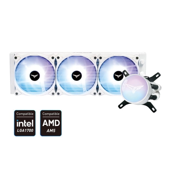 TEAMGROUP T-Force Siren GD360E AIO ARGB CPU Liquid Cooler 360mm, Compatible with AMD Ryzen AM5 / Intel LGA1700, All-in-One 4000 RPM Pump, Fan Speed 600-2000 RPM, White TB130602