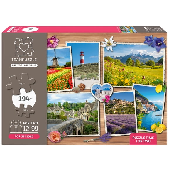 TEAMPUZZLE: Dream Destinations- 194pc Puzzle, 2 Difficulty Level Sections, European Trip Photos, Landscape Scenes, 19x13" Jigsaw, Seniors & Family