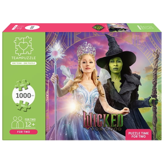 TEAMPUZZLE: WICKED: For Good - 1,000pc Puzzle, 2 Jigsaw Sections, Witch Movie Character Scene, 27x19", Includes QR Code Extras, Family & Friends 12+