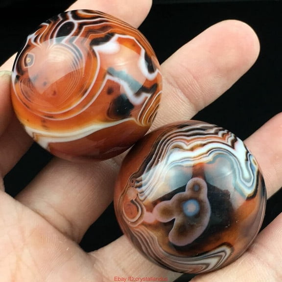 TEAMWILL 2pcs Natural Silk Agate Banded Ball Quartz Crystal Sphere Tumbled Gems Stone Dia.35MM(1.38inch)