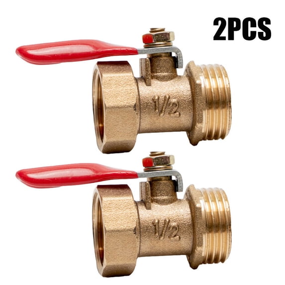 TEAMWILL Ball Valve, Gold Tone, Red, Metal, Brass, Plastic, 20 mm, 2 Pieces