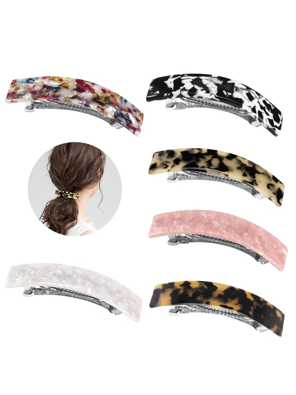 TEANOON 6 Pcs Large French Barrettes for Women Fine Thick Hair, Classic Shell Hair Clips Hair Accessories Automatic Clasp Hairgrip